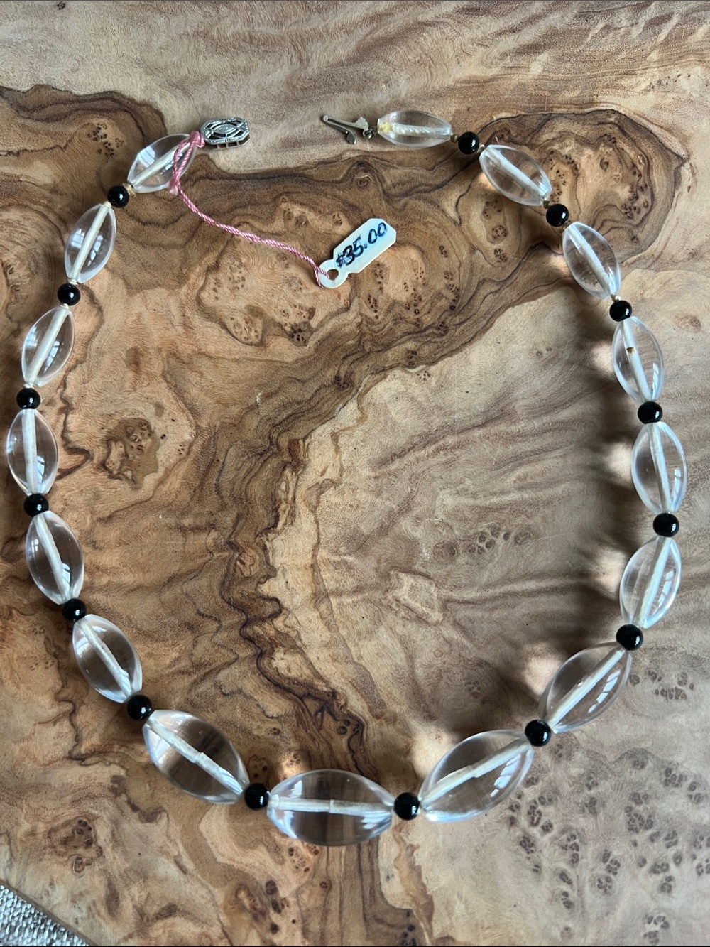 Beautiful Antique Glass Bead Necklace Classic! W/ delicate 14 k white gold clasp